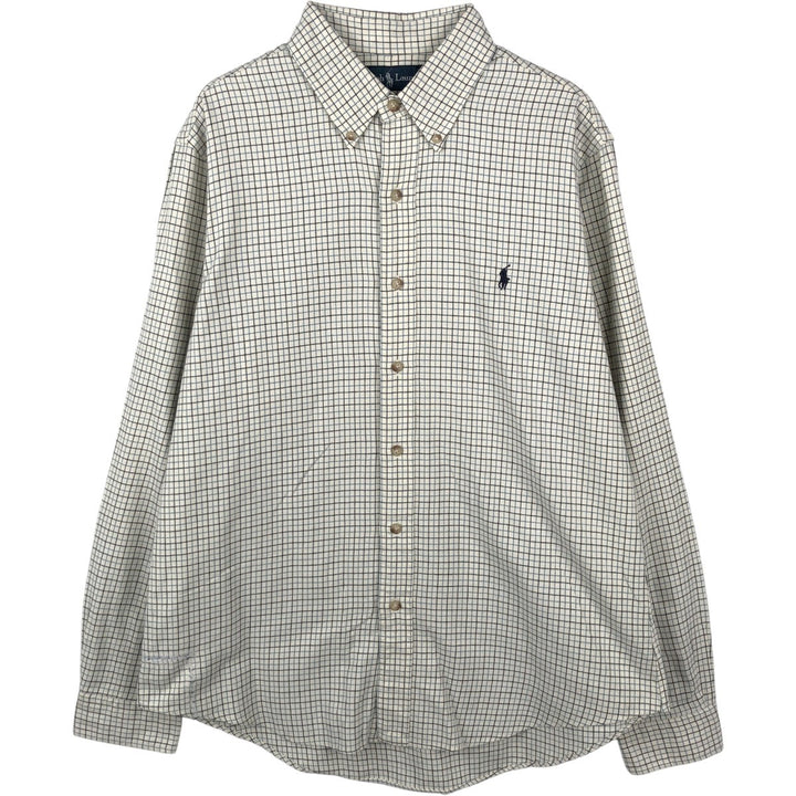 Ralph Lauren CUSTOM FIT long sleeve button down check shirt, men's size L cotton unbleached Vintage Second Hand