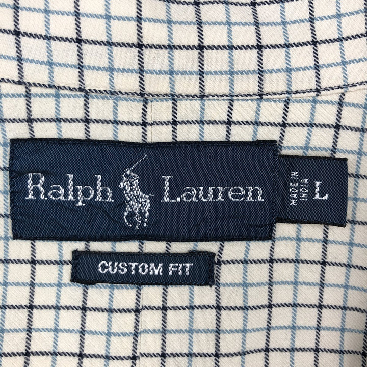 Ralph Lauren CUSTOM FIT long sleeve button down check shirt, men's size L cotton unbleached Vintage Second Hand