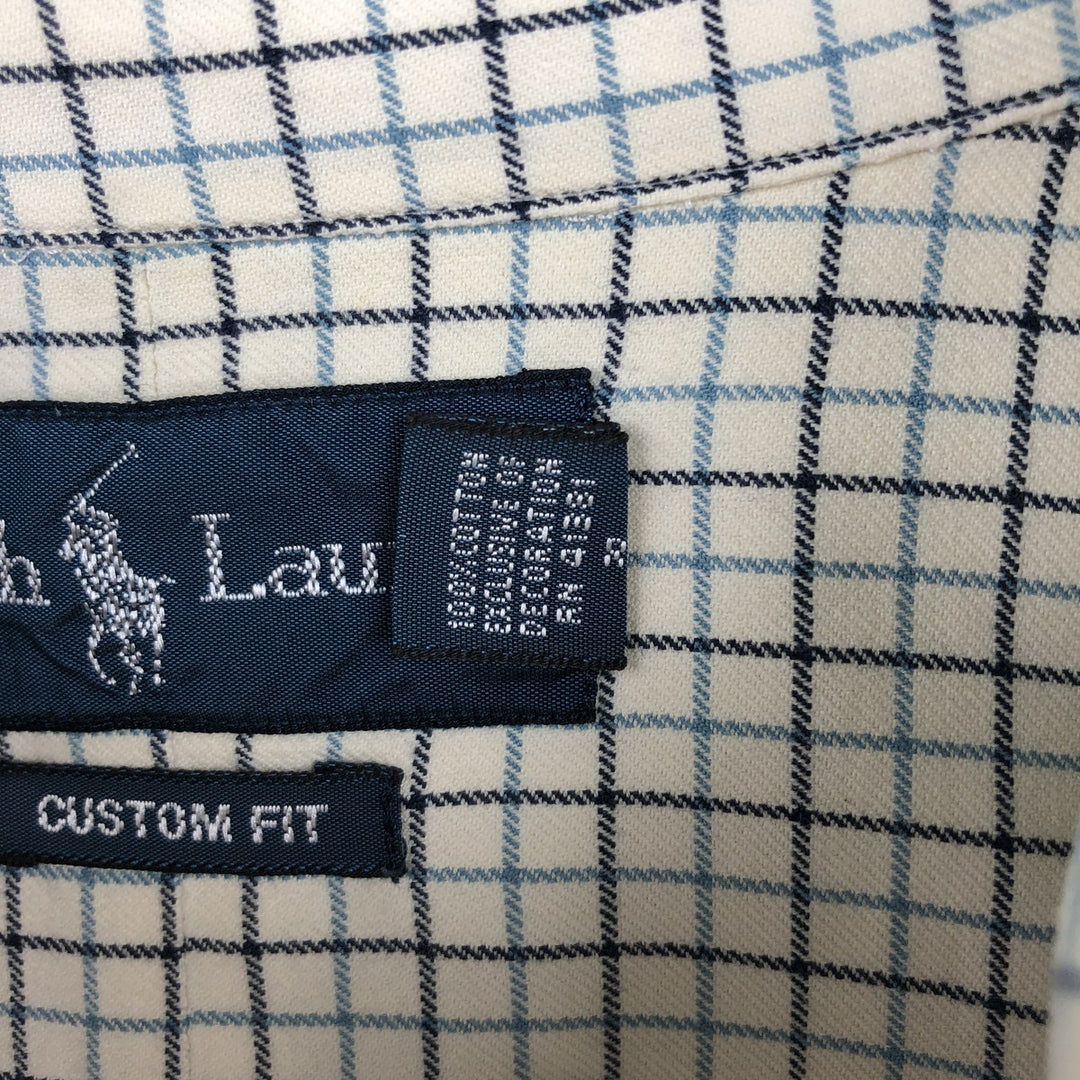 Ralph Lauren CUSTOM FIT long sleeve button down check shirt, men's size L cotton unbleached Vintage Second Hand