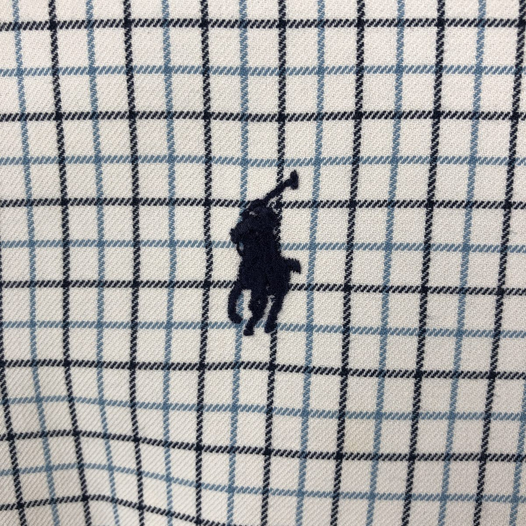 Ralph Lauren CUSTOM FIT long sleeve button down check shirt, men's size L cotton unbleached Vintage Second Hand