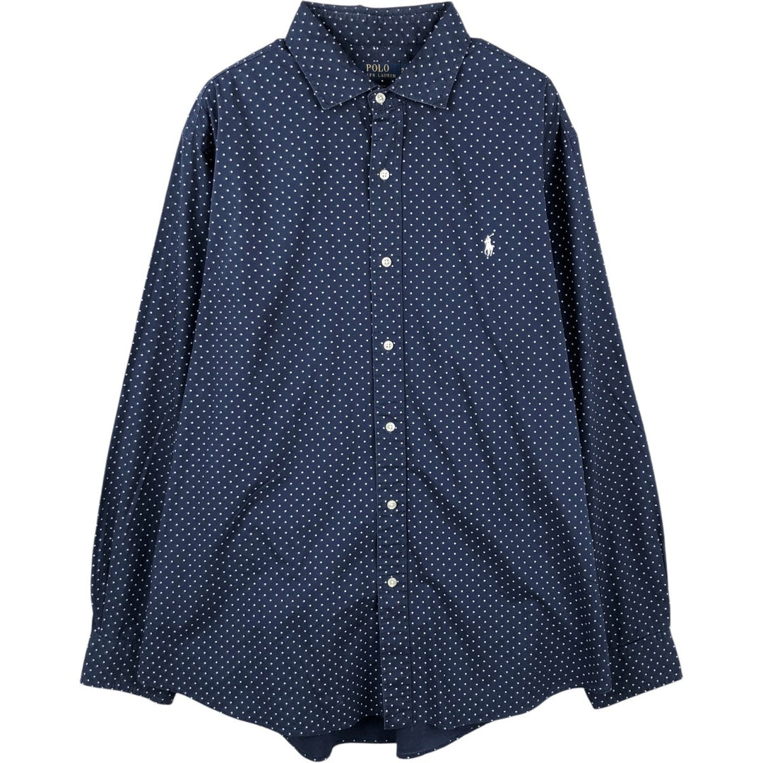 Ralph Lauren CLASSIC FIT Classic Fit Dot Pattern Long Sleeve Cotton Shirt, Men's Size XL (approx.) cotton navy blue type Vintage Second Hand
