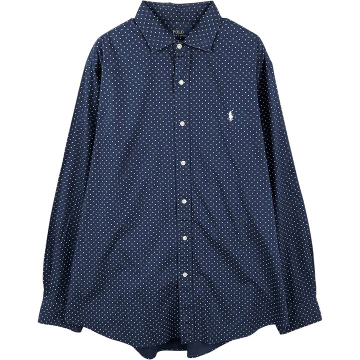 Ralph Lauren CLASSIC FIT Classic Fit Dot Pattern Long Sleeve Cotton Shirt, Men's Size XL (approx.) cotton navy blue type Vintage Second Hand