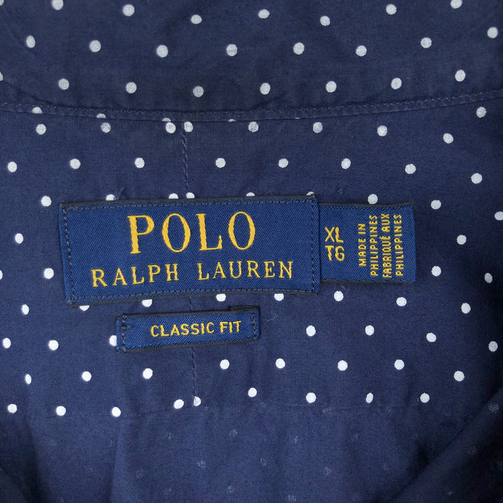 Ralph Lauren CLASSIC FIT Classic Fit Dot Pattern Long Sleeve Cotton Shirt, Men's Size XL (approx.) cotton navy blue type Vintage Second Hand