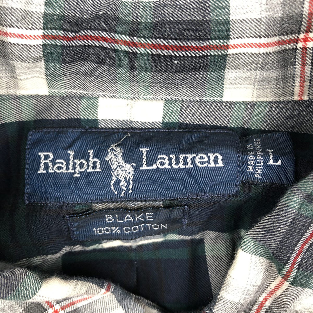 Ralph Lauren BLAKE long sleeve button down check shirt, men's size L cotton black type Vintage Second Hand