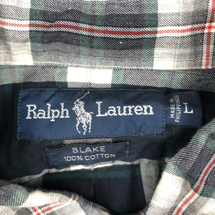 Ralph Lauren BLAKE long sleeve button down check shirt, men's size L cotton black type Vintage Second Hand
