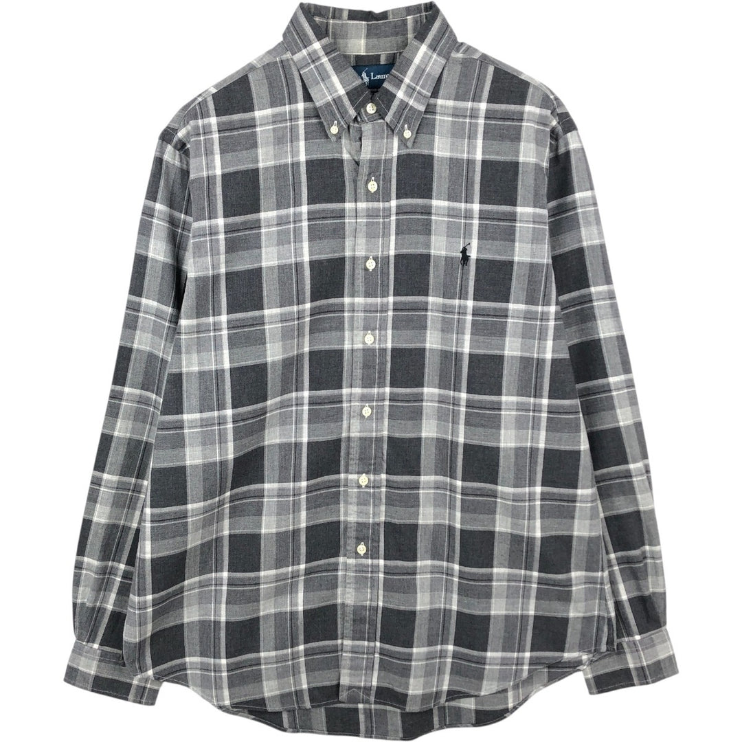 Ralph Lauren CUSTOM FIT long sleeve button down check shirt, men's size L cotton Charcoal Vintage Second Hand