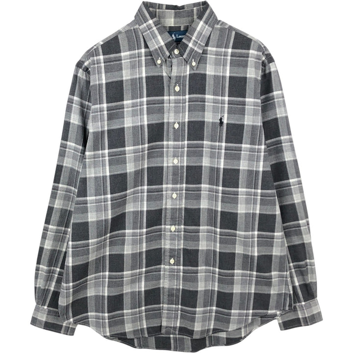 Ralph Lauren CUSTOM FIT long sleeve button down check shirt, men's size L cotton Charcoal Vintage Second Hand