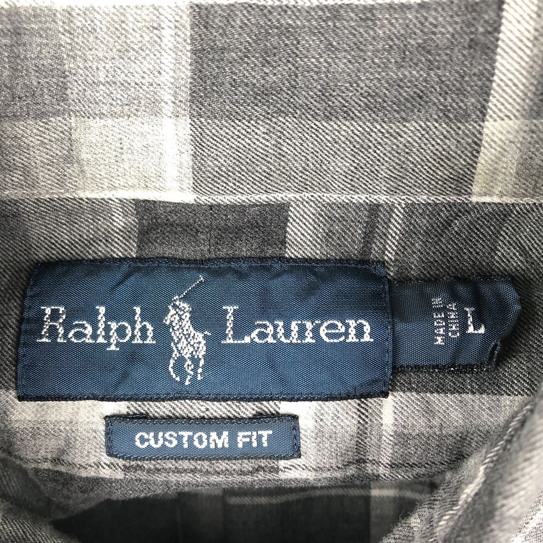Ralph Lauren CUSTOM FIT long sleeve button down check shirt, men's size L cotton Charcoal Vintage Second Hand