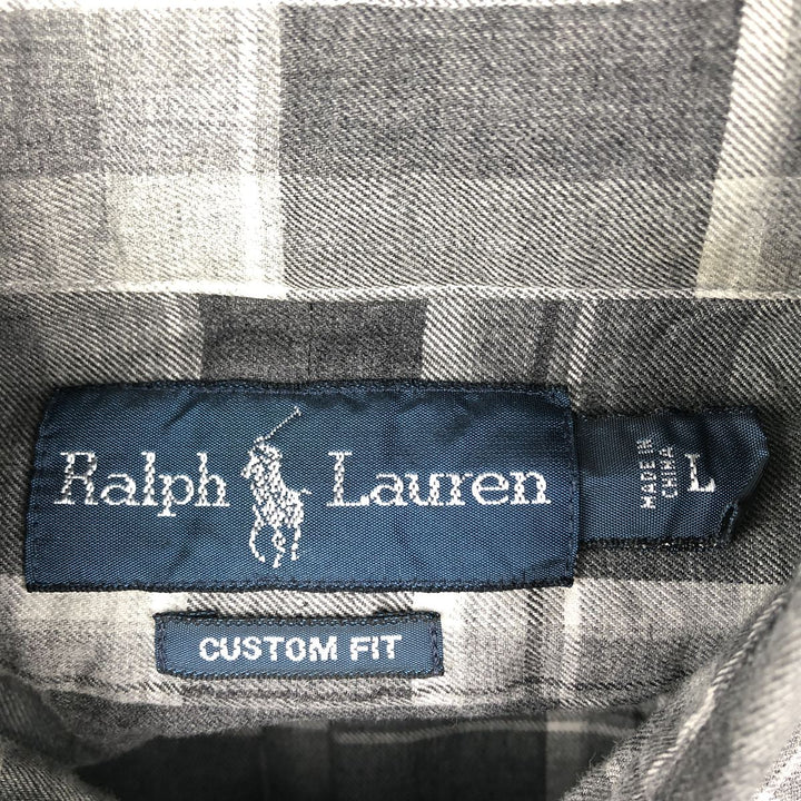 Ralph Lauren CUSTOM FIT long sleeve button down check shirt, men's size L cotton Charcoal Vintage Second Hand