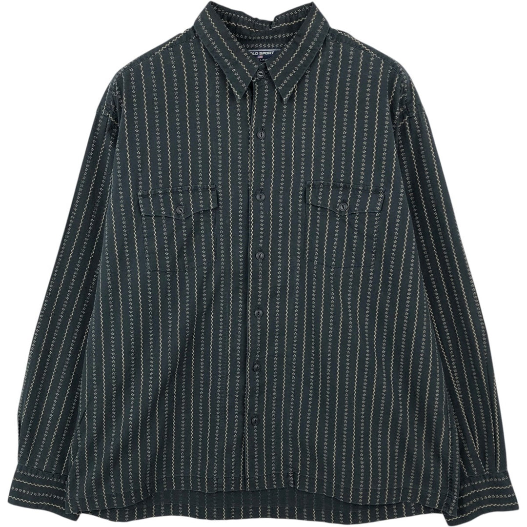 Ralph Lauren POLO SPORT all-over print long-sleeved cotton check shirt, men's size XL (approx.) cotton Charcoal Vintage Second Hand