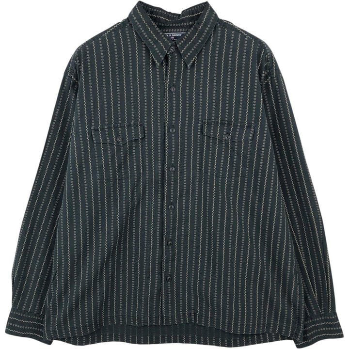 Ralph Lauren POLO SPORT all-over print long-sleeved cotton check shirt, men's size XL (approx.) cotton Charcoal Vintage Second Hand