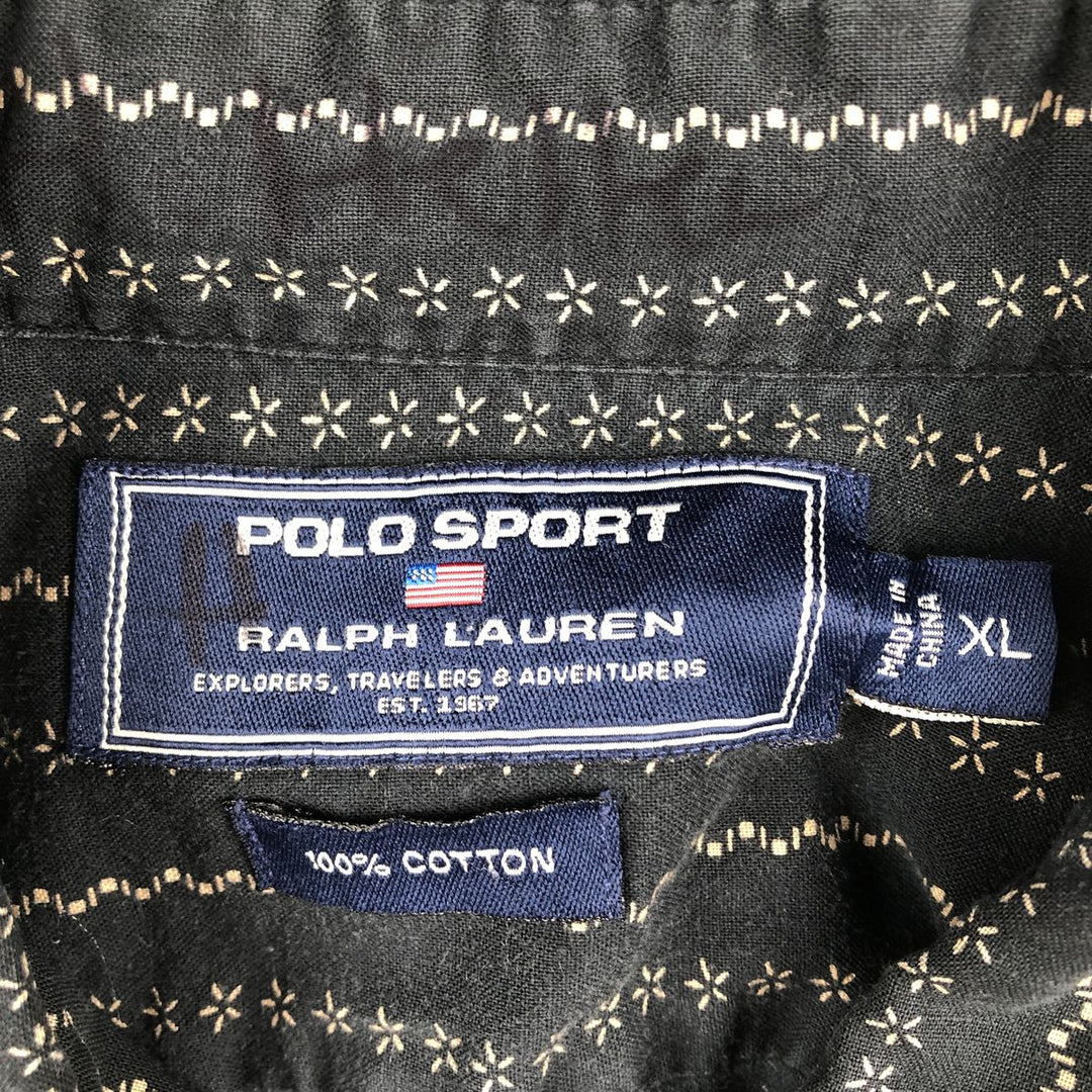 Ralph Lauren POLO SPORT all-over print long-sleeved cotton check shirt, men's size XL (approx.) cotton Charcoal Vintage Second Hand