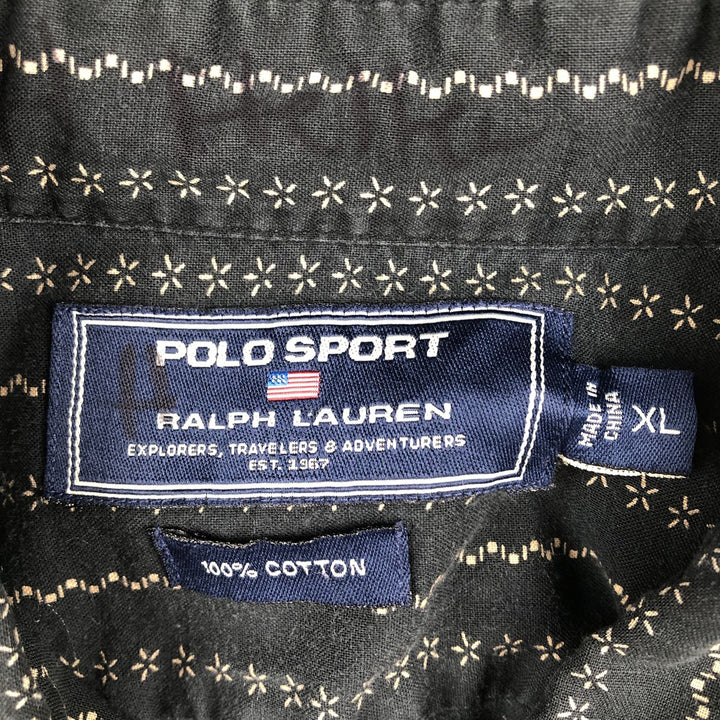 Ralph Lauren POLO SPORT all-over print long-sleeved cotton check shirt, men's size XL (approx.) cotton Charcoal Vintage Second Hand