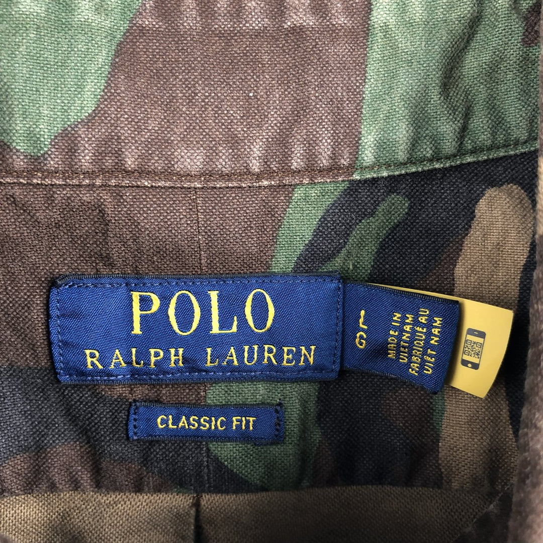 Ralph Lauren POLO RALPH LAUREN CLASSIC FIT Camouflage Pattern Long-Sleeve Button-Down Shirt, Men's Size L (approx.) cotton brown type Vintage Second Hand