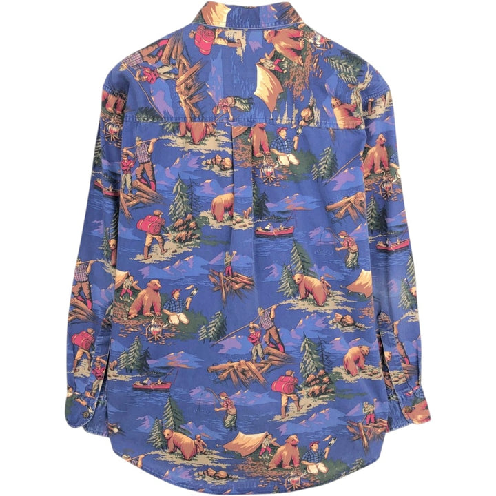 Vintage 1980'S Ralph Lauren Chaps all-over print long-sleeve button-down shirt, size L, men's cotton blue type Vintage Second Hand