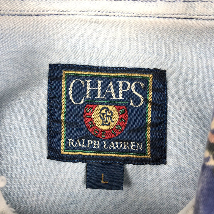 Vintage 1980'S Ralph Lauren Chaps all-over print long-sleeve button-down shirt, size L, men's cotton blue type Vintage Second Hand