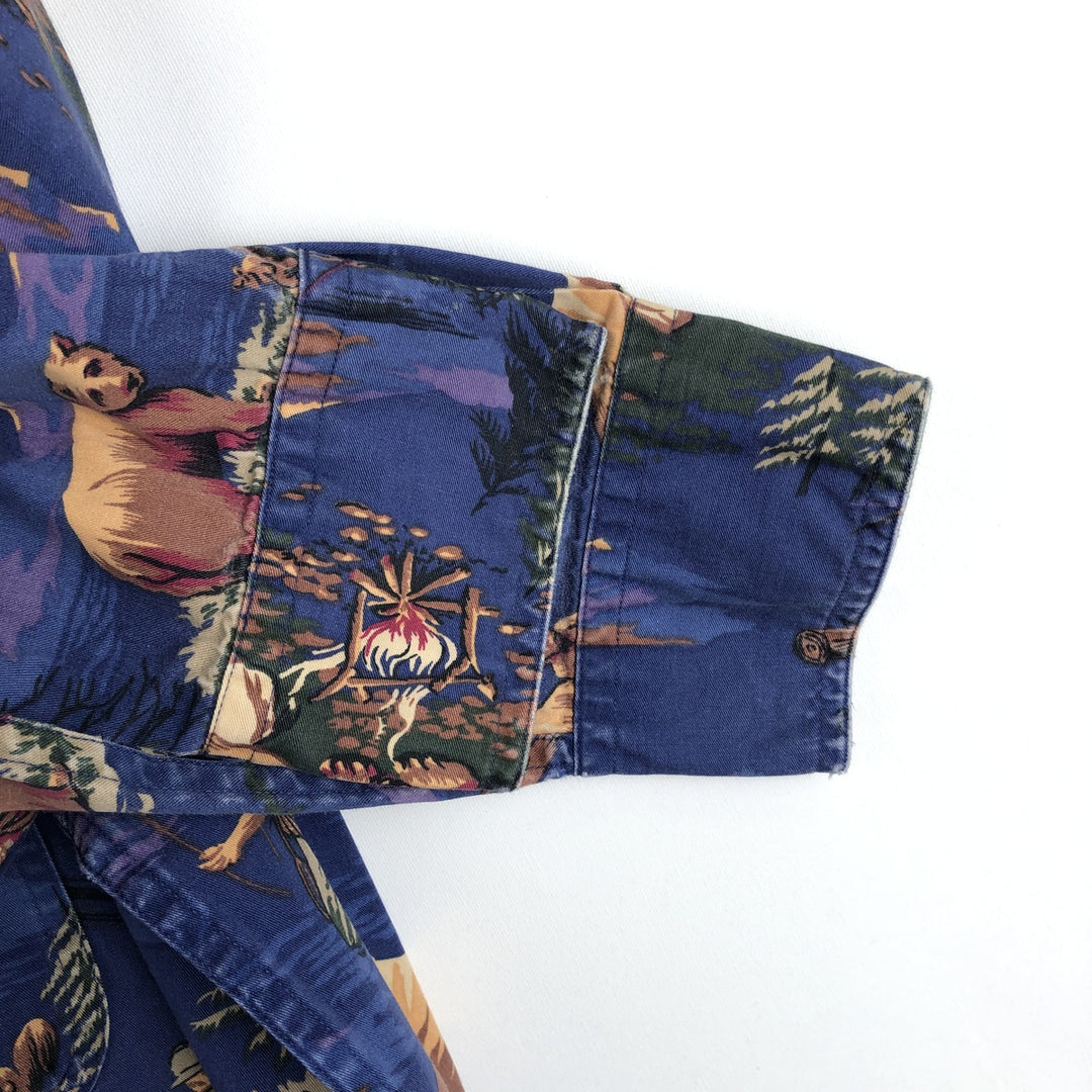 Vintage 1980'S Ralph Lauren Chaps all-over print long-sleeve button-down shirt, size L, men's cotton blue type Vintage Second Hand