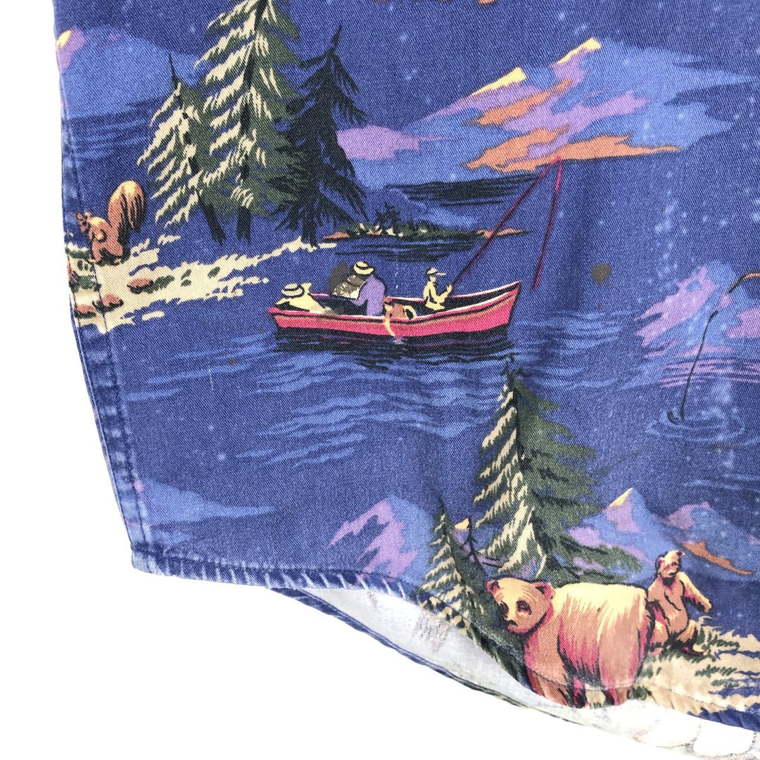 Vintage 1980'S Ralph Lauren Chaps all-over print long-sleeve button-down shirt, size L, men's cotton blue type Vintage Second Hand