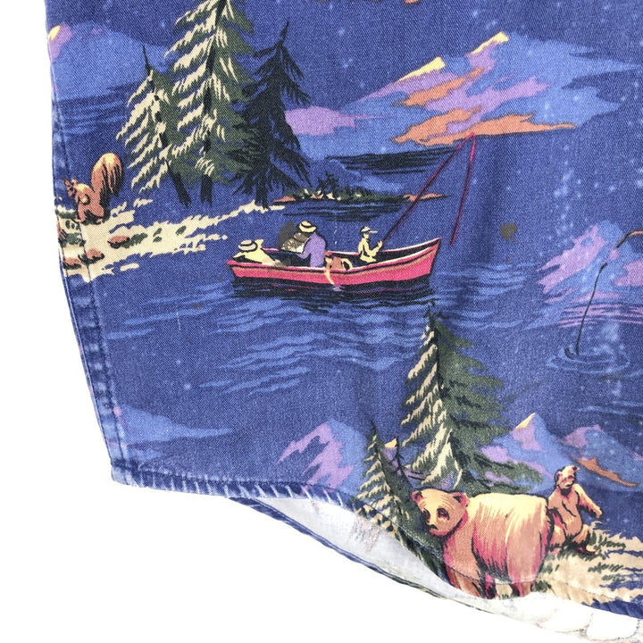 Vintage 1980'S Ralph Lauren Chaps all-over print long-sleeve button-down shirt, size L, men's cotton blue type Vintage Second Hand