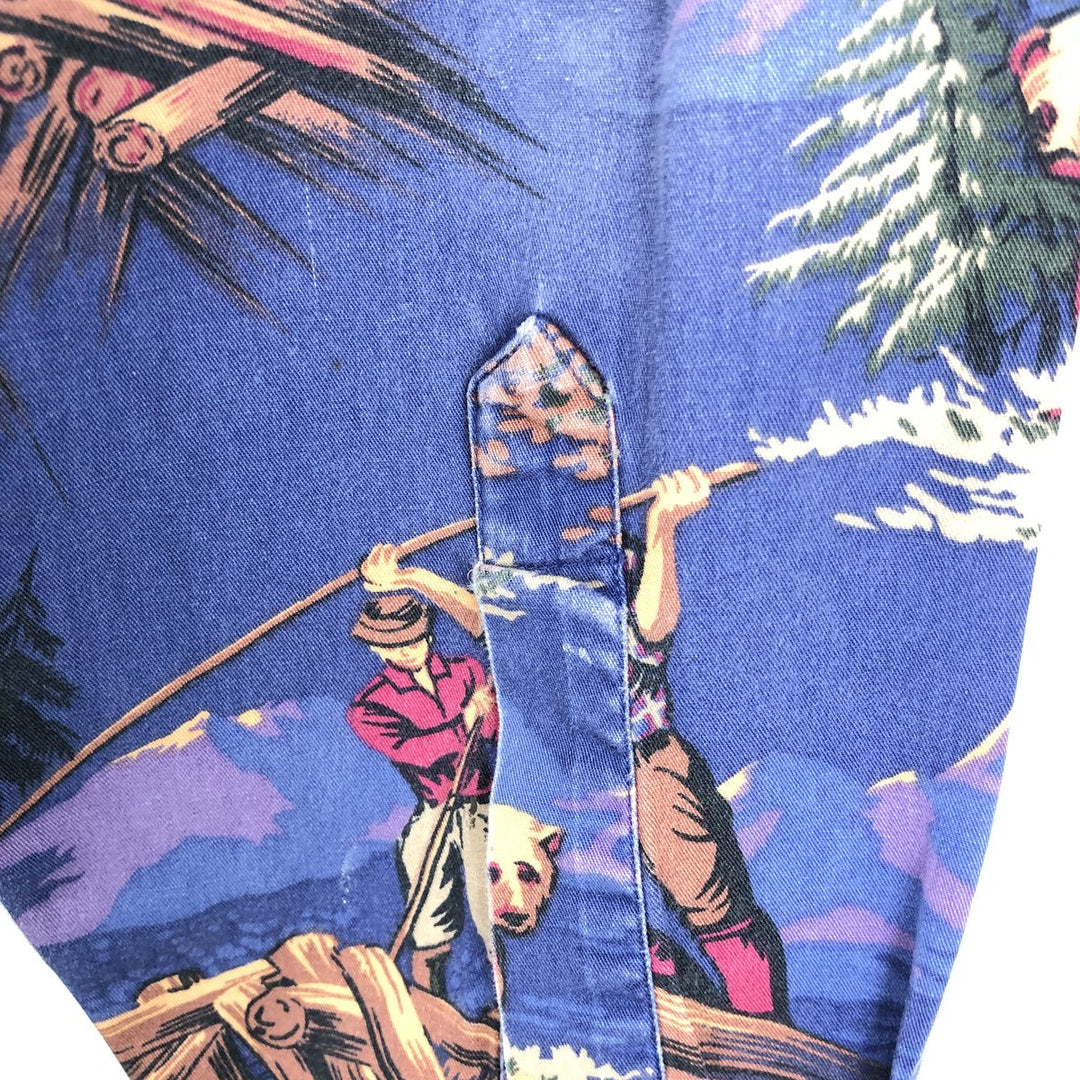 Vintage 1980'S Ralph Lauren Chaps all-over print long-sleeve button-down shirt, size L, men's cotton blue type Vintage Second Hand