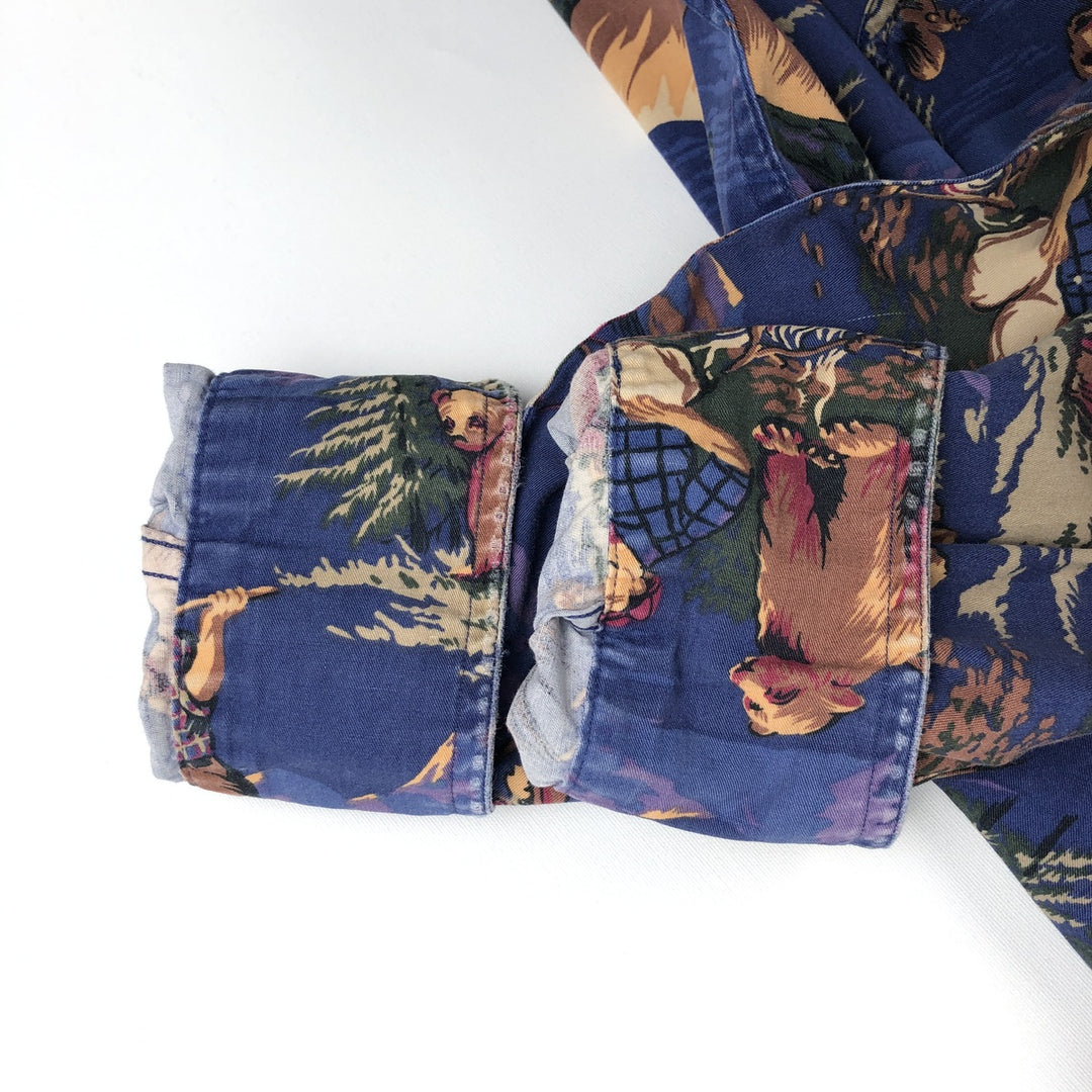 Vintage 1980'S Ralph Lauren Chaps all-over print long-sleeve button-down shirt, size L, men's cotton blue type Vintage Second Hand