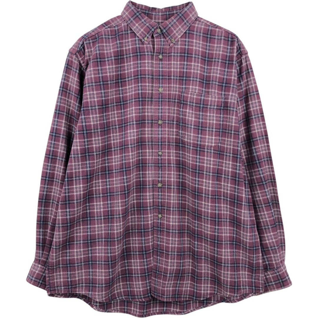 90s-00'S LLBean Long-Sleeve Button-Down Flannel Check Shirt, Made in Canada, Men's Size L (approx.) cotton Red type red-purple Vintage Second Hand