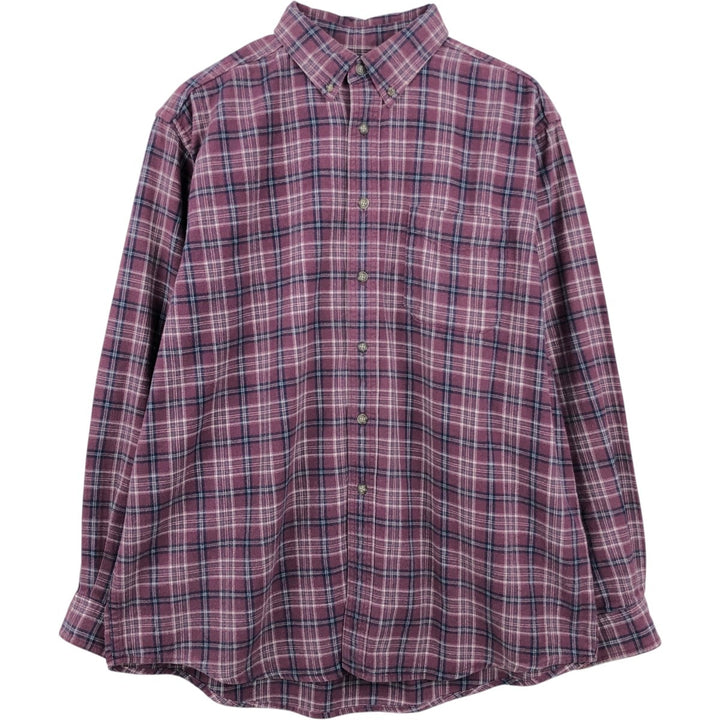 90s-00'S LLBean Long-Sleeve Button-Down Flannel Check Shirt, Made in Canada, Men's Size L (approx.) cotton Red type red-purple Vintage Second Hand