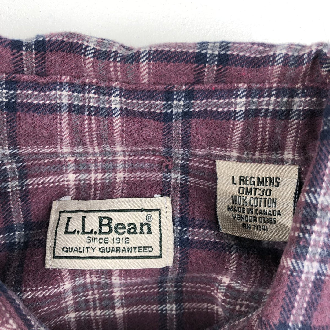 90s-00'S LLBean Long-Sleeve Button-Down Flannel Check Shirt, Made in Canada, Men's Size L (approx.) cotton Red type red-purple Vintage Second Hand