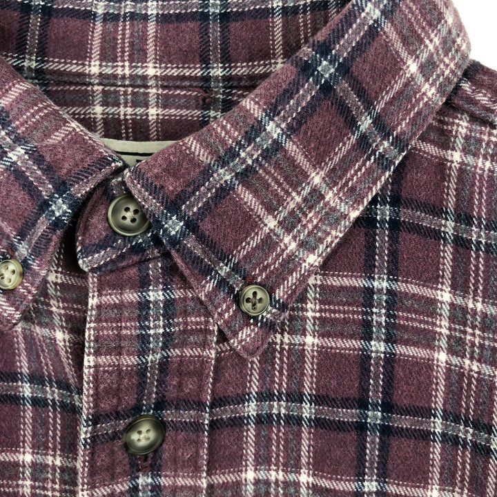 90s-00'S LLBean Long-Sleeve Button-Down Flannel Check Shirt, Made in Canada, Men's Size L (approx.) cotton Red type red-purple Vintage Second Hand