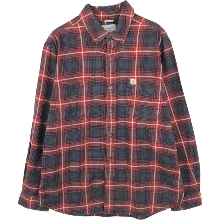 Carhartt Relaxed Fit Long Sleeve Button Down Light Flannel Check Shirt, Men's Size L cotton red type Vintage Second Hand