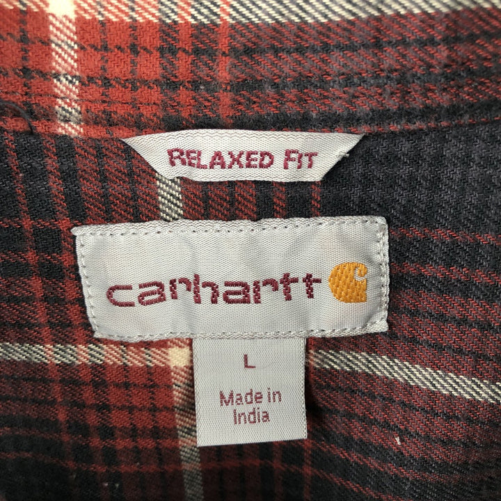 Carhartt Relaxed Fit Long Sleeve Button Down Light Flannel Check Shirt, Men's Size L cotton red type Vintage Second Hand