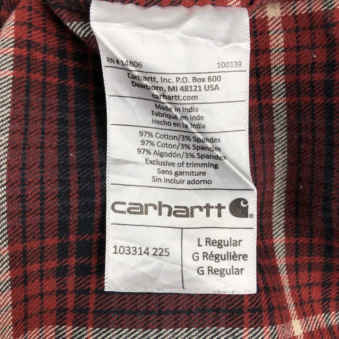 Carhartt Relaxed Fit Long Sleeve Button Down Light Flannel Check Shirt, Men's Size L cotton red type Vintage Second Hand