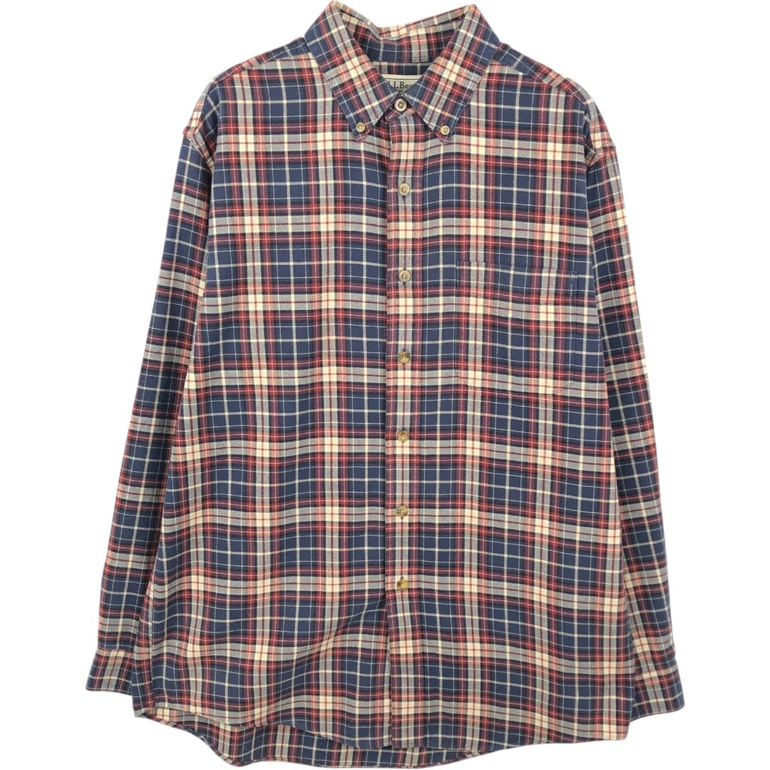 90s-00'S LLBean Long-Sleeve Button-Down Light Flannel Check Shirt, Men's Size M (approx.) cotton navy blue type Vintage Second Hand