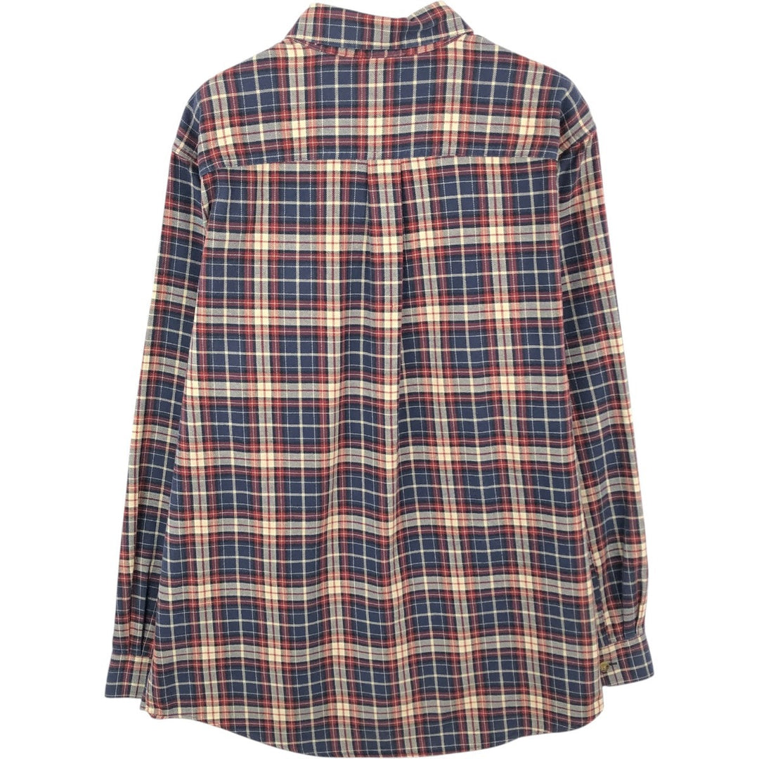 90s-00'S LLBean Long-Sleeve Button-Down Light Flannel Check Shirt, Men's Size M (approx.) cotton navy blue type Vintage Second Hand