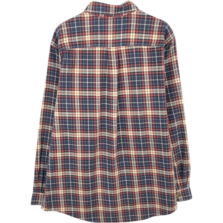 90s-00'S LLBean Long-Sleeve Button-Down Light Flannel Check Shirt, Men's Size M (approx.) cotton navy blue type Vintage Second Hand
