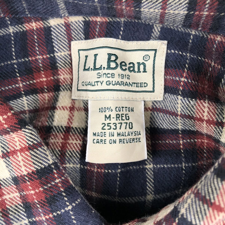 90s-00'S LLBean Long-Sleeve Button-Down Light Flannel Check Shirt, Men's Size M (approx.) cotton navy blue type Vintage Second Hand