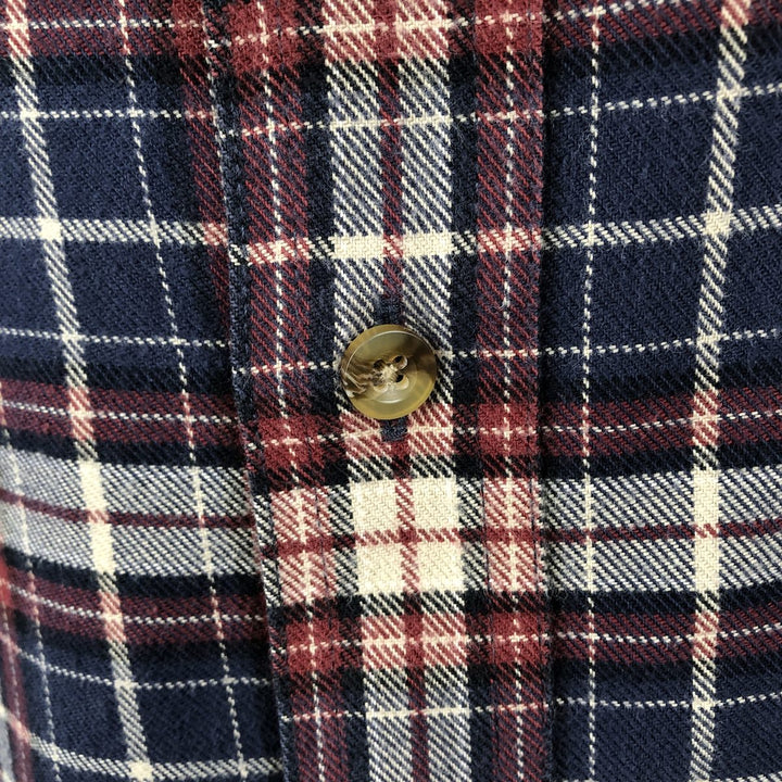 90s-00'S LLBean Long-Sleeve Button-Down Light Flannel Check Shirt, Men's Size M (approx.) cotton navy blue type Vintage Second Hand