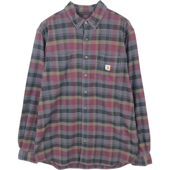Carhartt Relaxed Fit Long Sleeve Button Down Light Flannel Check Shirt, Men's Size L cotton Charcoal Vintage Second Hand