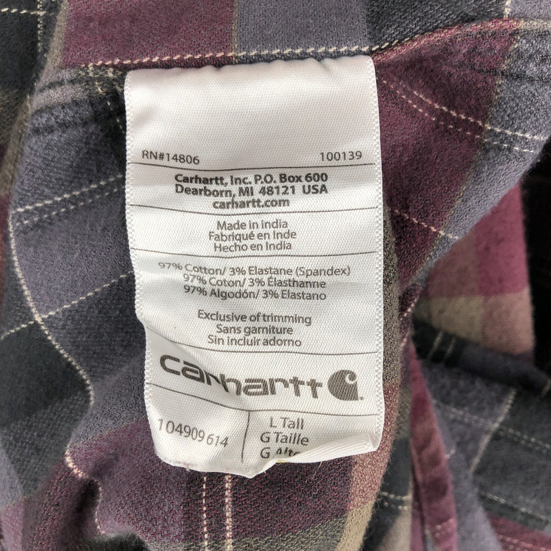 Carhartt Relaxed Fit Long Sleeve Button Down Light Flannel Check Shirt, Men's Size L cotton Charcoal Vintage Second Hand