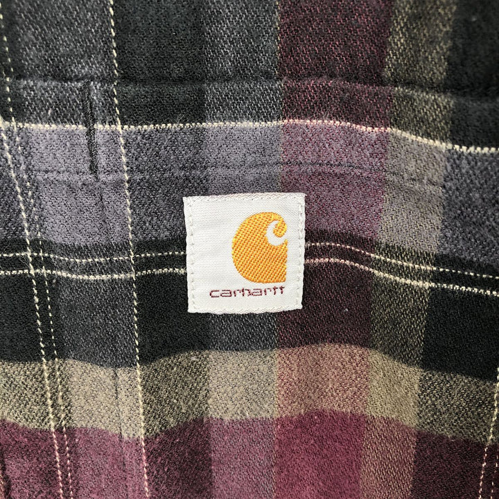Carhartt Relaxed Fit Long Sleeve Button Down Light Flannel Check Shirt, Men's Size L cotton Charcoal Vintage Second Hand