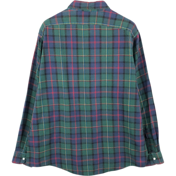 Vintage 80s-90'S L.L.Bean long-sleeved button-down light flannel check shirt, men's size XL equivalent. cotton green type Vintage Second Hand