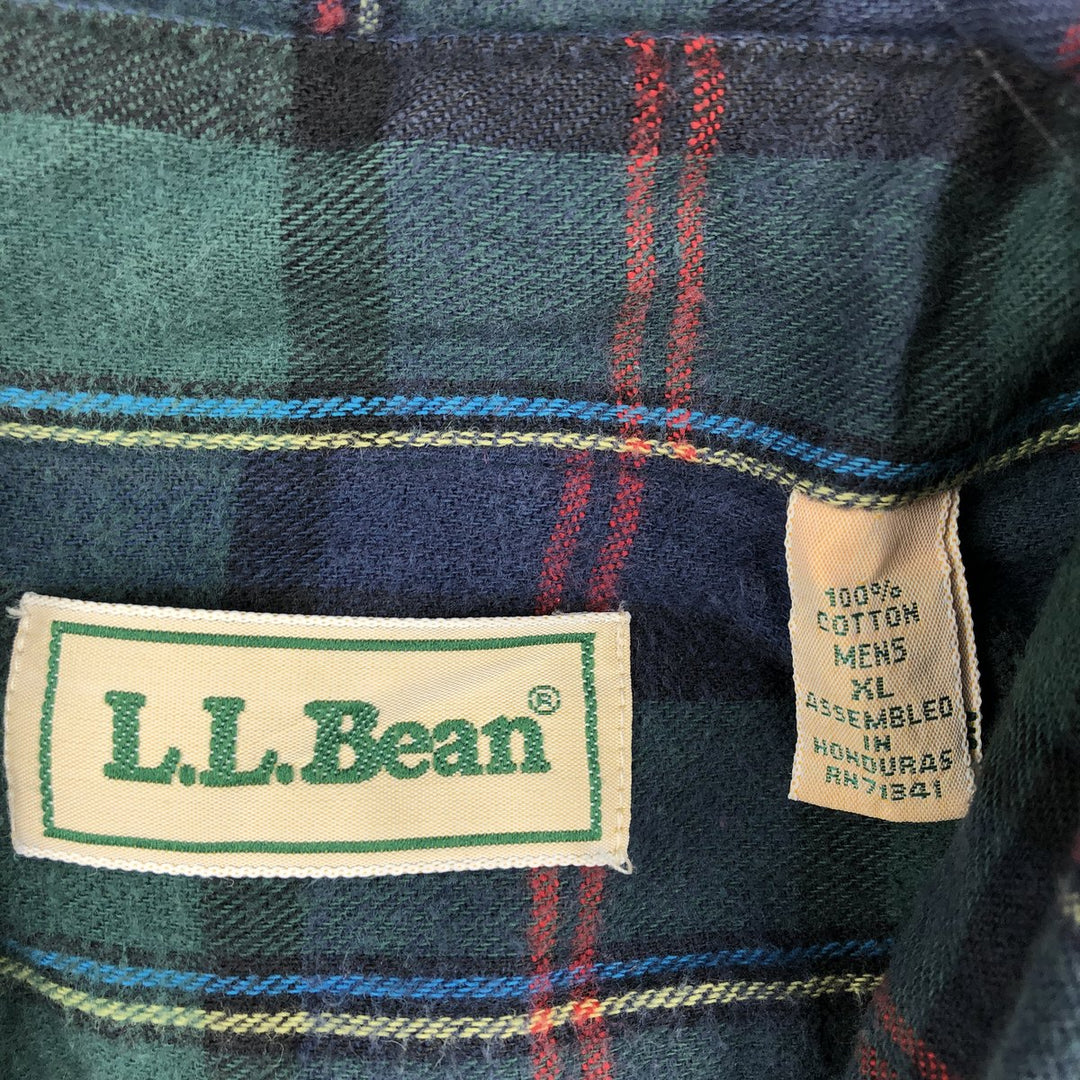 Vintage 80s-90'S L.L.Bean long-sleeved button-down light flannel check shirt, men's size XL equivalent. cotton green type Vintage Second Hand