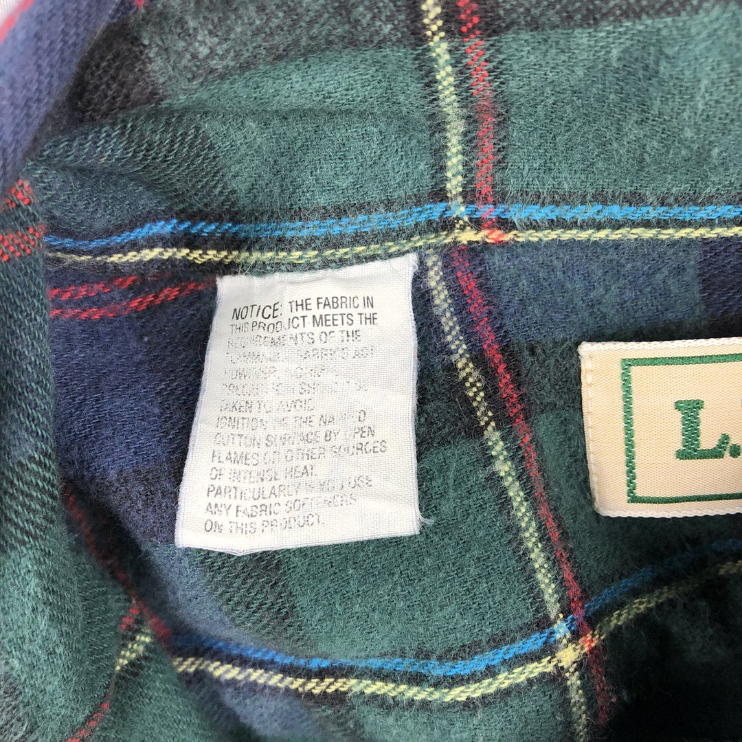 Vintage 80s-90'S L.L.Bean long-sleeved button-down light flannel check shirt, men's size XL equivalent. cotton green type Vintage Second Hand