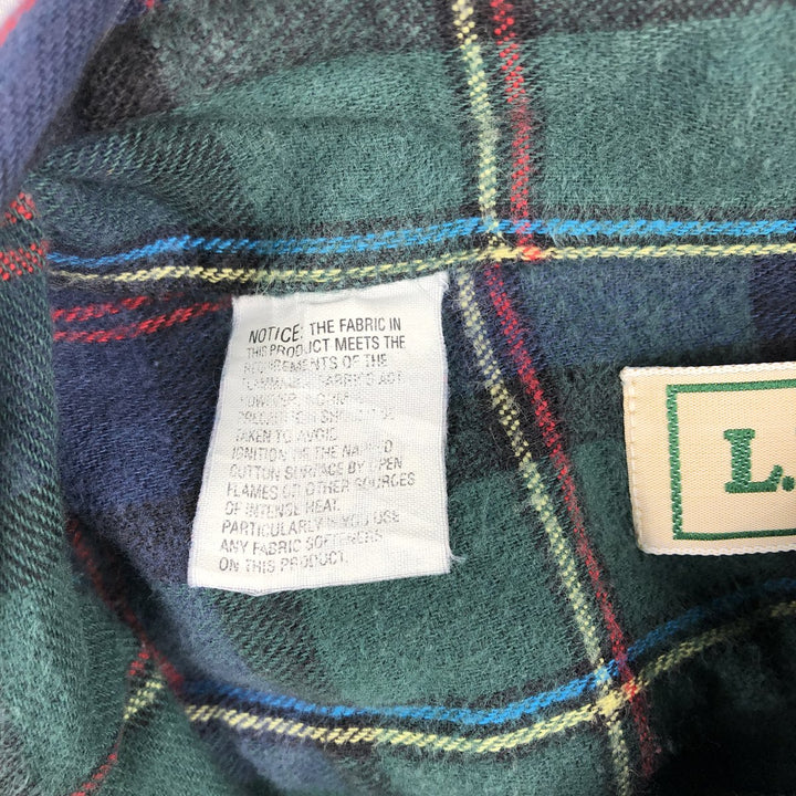 Vintage 80s-90'S L.L.Bean long-sleeved button-down light flannel check shirt, men's size XL equivalent. cotton green type Vintage Second Hand