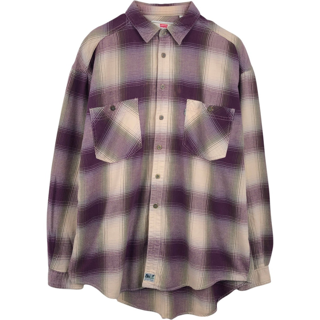 90'S Levi's Ombre Check Long-Sleeve Flannel Check Shirt, Men's Size XL (Equivalent), Vintage cotton Purple type red-purple Vintage Second Hand