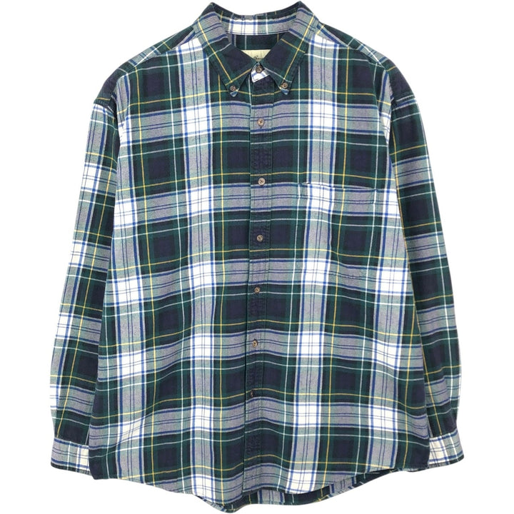 Eddie Bauer Long Sleeve Button Down Flannel Check Shirt, Men's Size L cotton Green type dark green Vintage Second Hand