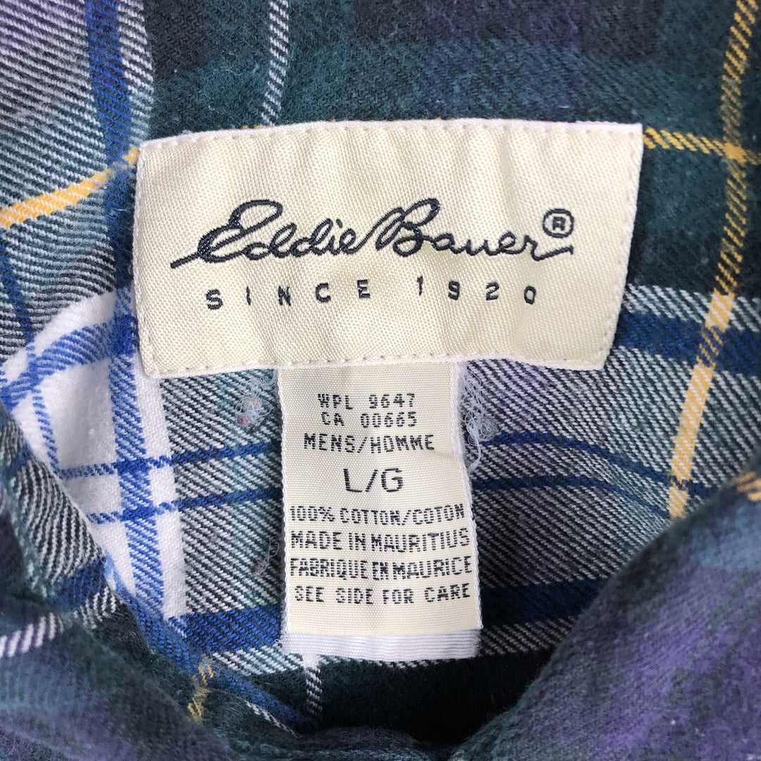 Eddie Bauer Long Sleeve Button Down Flannel Check Shirt, Men's Size L cotton Green type dark green Vintage Second Hand