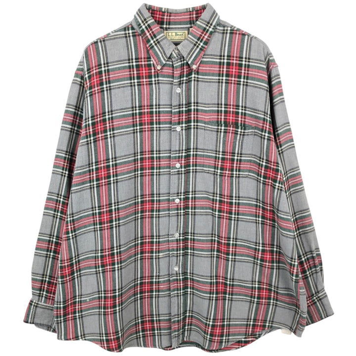 70s-80'S LL Bean Long-Sleeve Button-Down Light Flannel Check Shirt, Made in USA, Men's XL (approx.) Vintage cotton gray type Vintage Second Hand
