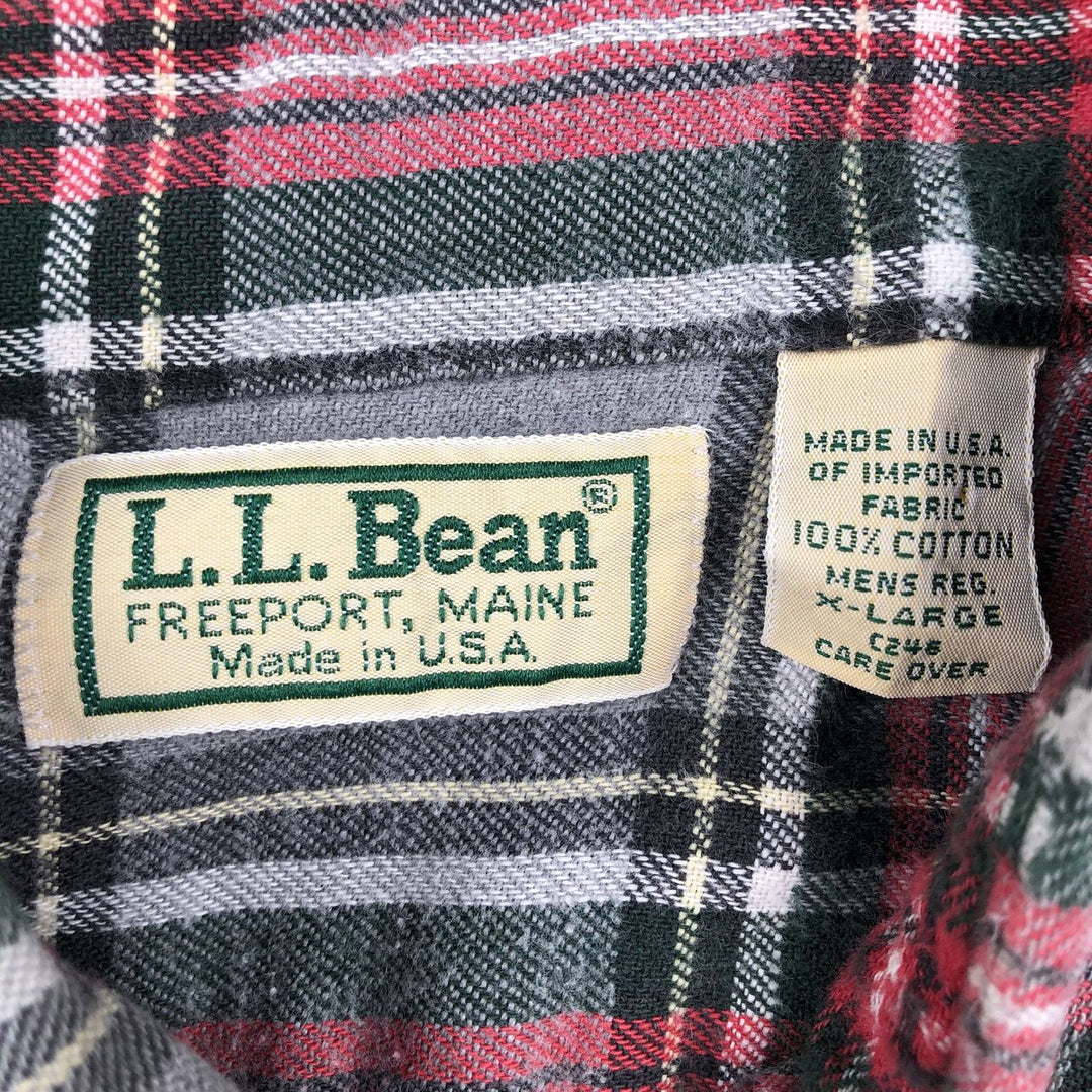 70s-80'S LL Bean Long-Sleeve Button-Down Light Flannel Check Shirt, Made in USA, Men's XL (approx.) Vintage cotton gray type Vintage Second Hand