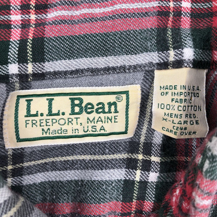 70s-80'S LL Bean Long-Sleeve Button-Down Light Flannel Check Shirt, Made in USA, Men's XL (approx.) Vintage cotton gray type Vintage Second Hand